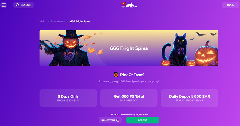 Wild Tornado Halloween Bonuses & Promotions