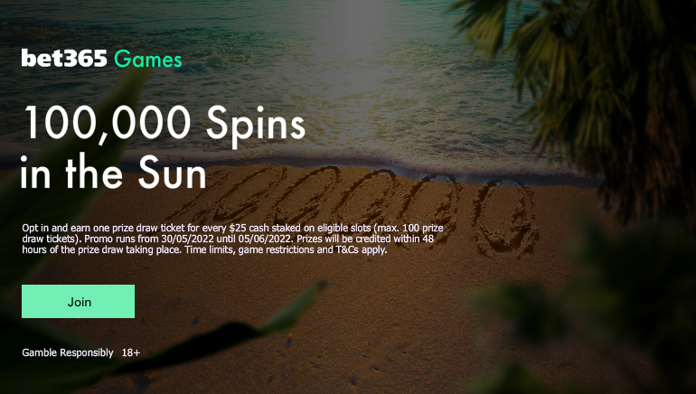 Get in the holiday mood with 100,000 Spins in the Sun! Play for a top prize of 250 Free Spins over at bet365.