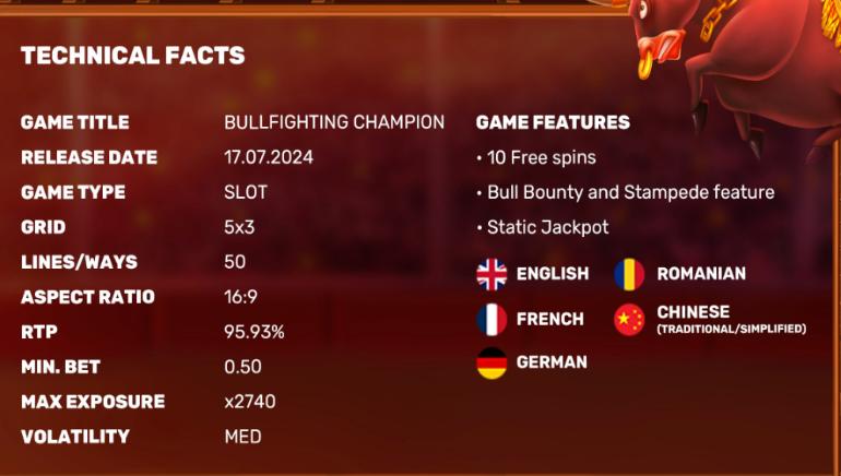 Bullfighting Champion Slots Specifications