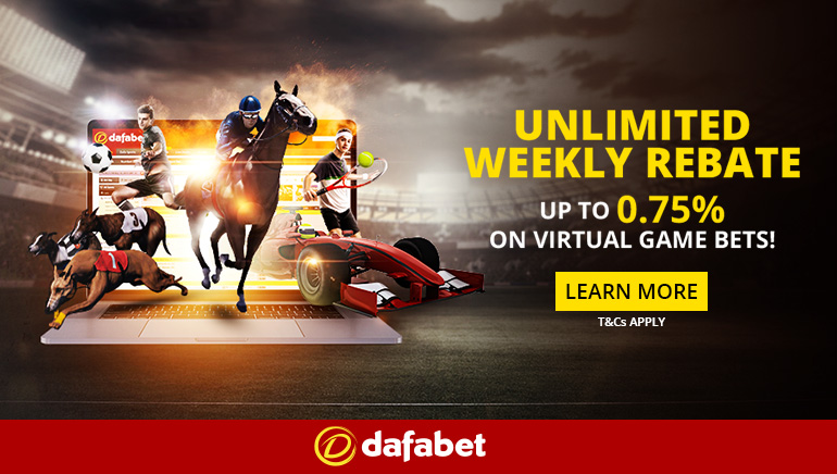 Dafabet Offering 0.75% Unlimted Rebate on Virtual Sports