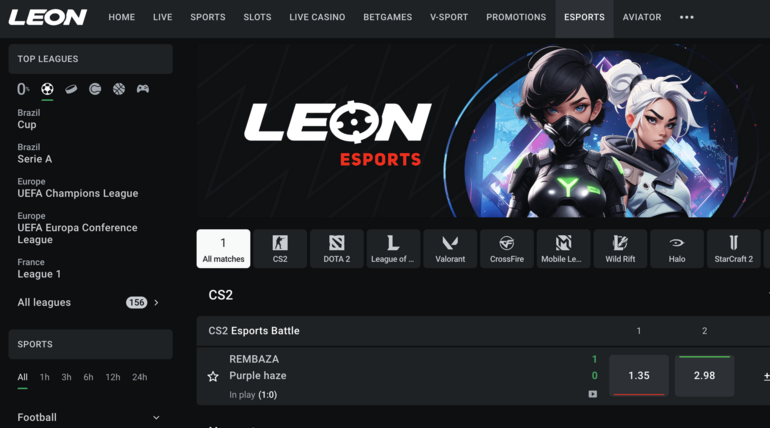 LEON.BET esports index page