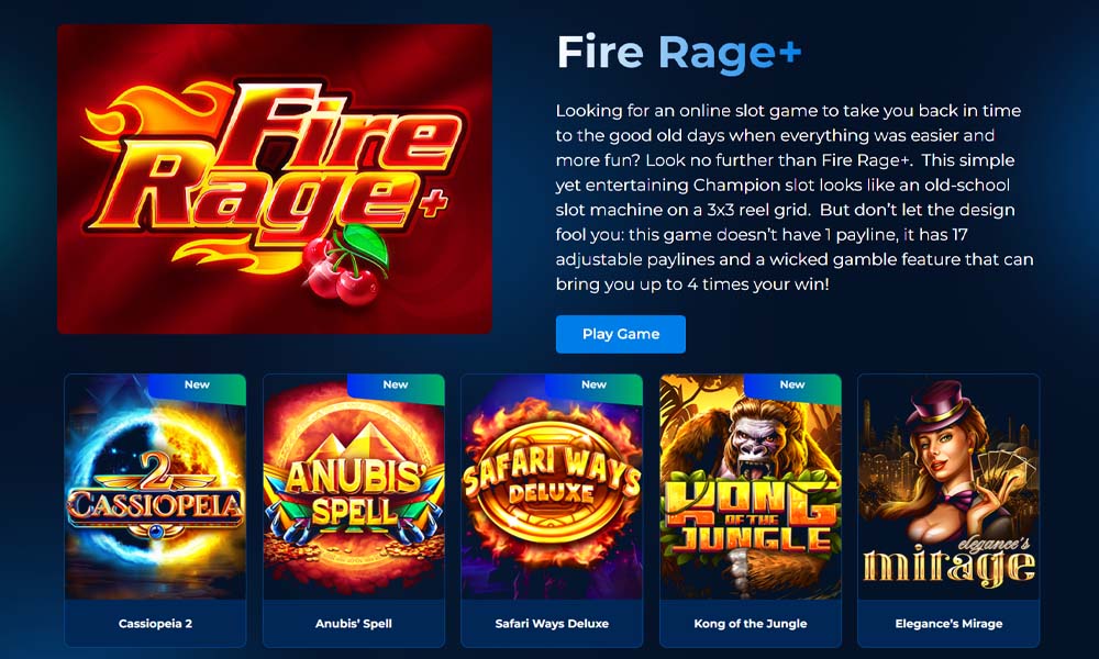 Fire Rage slot and other Champion casino games.